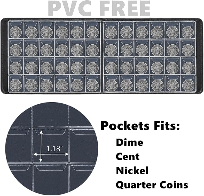 MUDOR 240 Pockets Coin Collection Book, PVC FREE Coin Holder Album | Fits Dime - Image 3