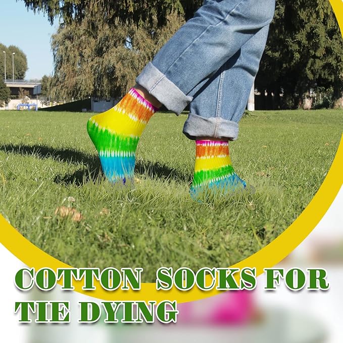 Silkfly White Cotton Socks for Tie Dye White Crew Ankle Socks Tie Dye kit Party - Image 6
