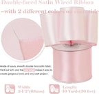 HUIHUANG Pink Satin Wired Ribbon 2.5 inch - Image 2