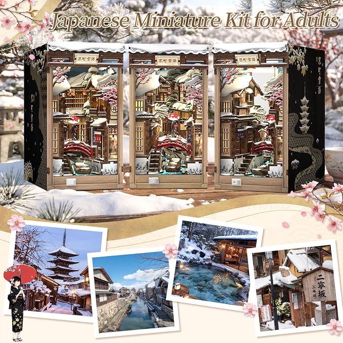 Fsolis Book Nook Kit for Adults – Japanese DIY 3D Wooden Puzzles | Japan Winter - Image 4