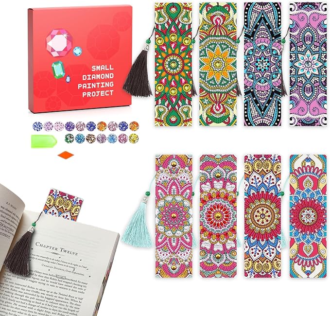 8 PC Diamond Art Bookmarks Kit for Adult Crafts Kit Gifts for Women Mandala | by CharySim
