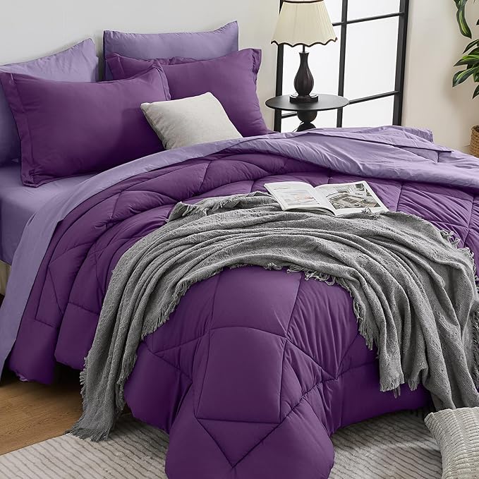 HEVUMYI Purple & Light Purple Queen Comforter Set by HEVUMYI