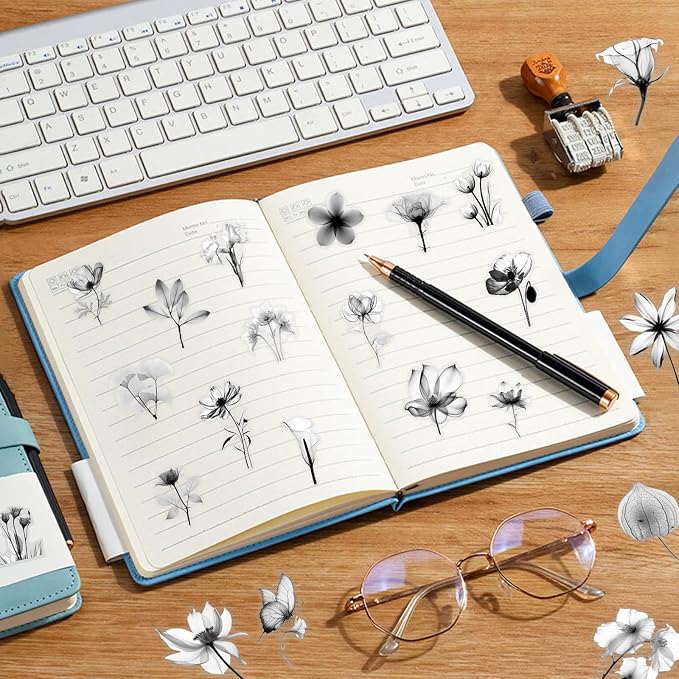 50Pcs Transparent Black and White Waterproof Plant Stickers - Image 4