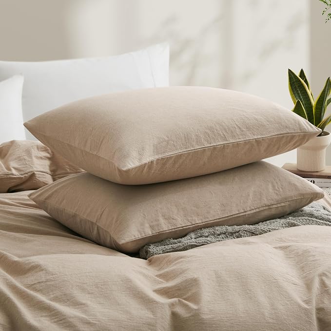 LOVQUE Bedding Duvet Cover Queen Size, 100% Washed Cotton Linen Like Natural - Image 3