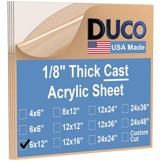 Duco Clear Cast Acrylic Sheets 1/8" Thick 6" x 12" by DucoPlasticsSupply