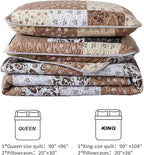 Mybedsoul Patchwork Quilt Set Queen Size, 3 Pieces Brown Floral Plaid Patchwork - Image 7