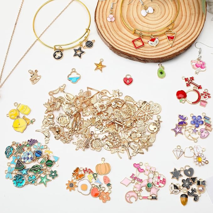 SANNIX 170Pcs Charms Assorted Gold Plated Enamel Charms Necklace Bracelet - Image 4