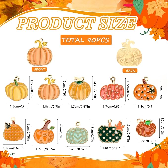 SANNIX 90 Pcs Pumpkin Charms for Jewelry Making, Thanksgiving Fall Pumpkin - Image 2