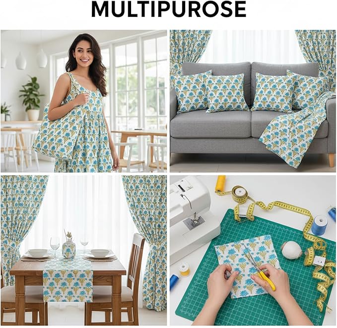 E-Tailor® Hand-Block Printed Pre-Cut Cotton Fabric Ideal - Image 4