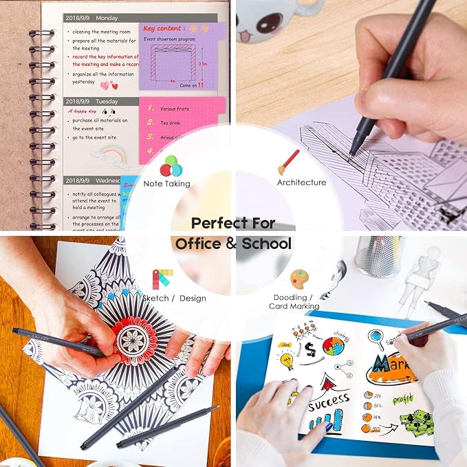 iBayam Fineliner Pens, Slim Barrel, Fine Point 0.38mm, Journaling, Note-Taking - Image 5