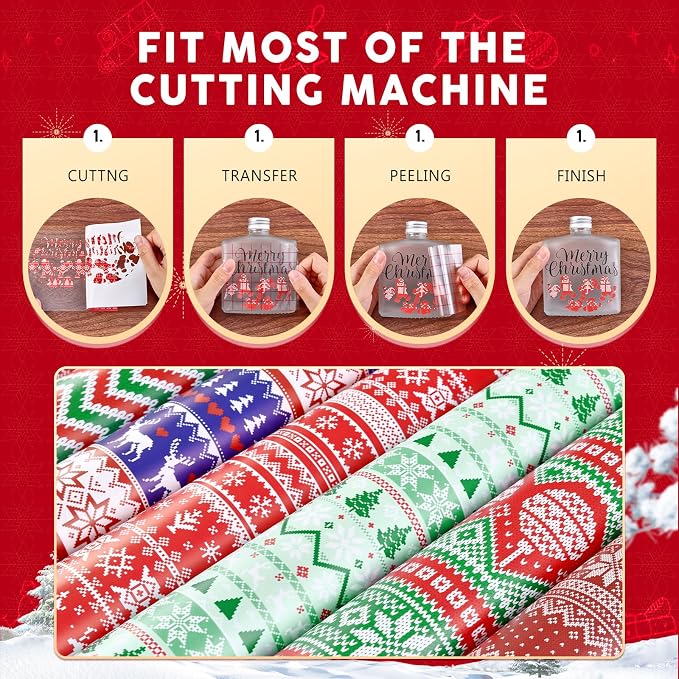 Ugly Sweater Permanent Adhesive Vinyl 12 Sheets 12'' x 10'' | Red Green Trees - Image 3