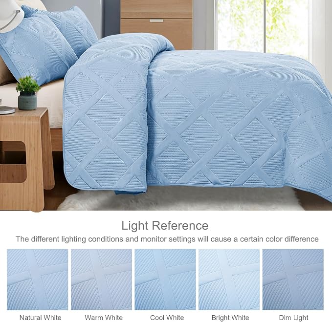 Exclusivo Mezcla Quilt Set Oversized King Size, 3 Pieces Sky Blue Cal King - Image 5