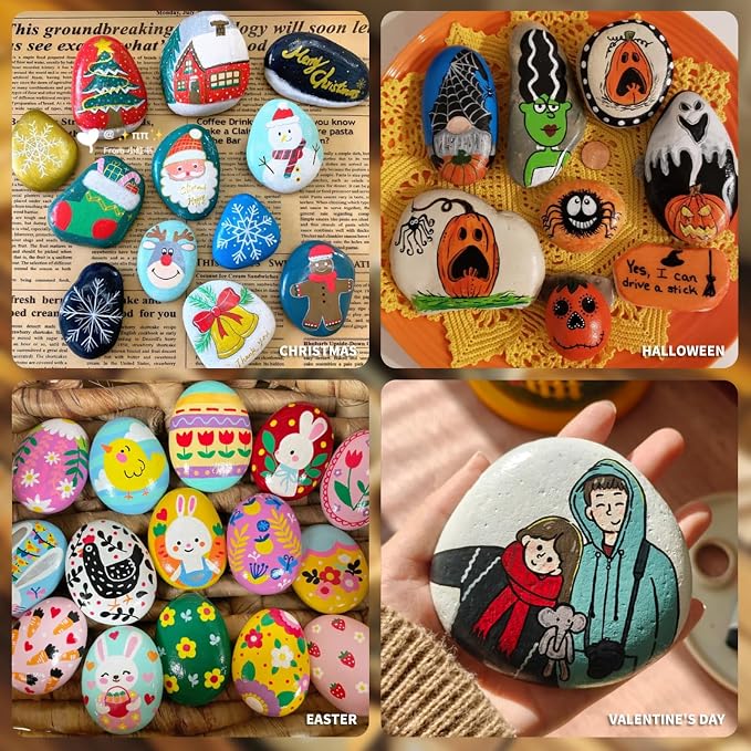 25Pcs Flat Rocks for Painting, 2-3in Smooth River Stones for Craft Supplies | - Image 7