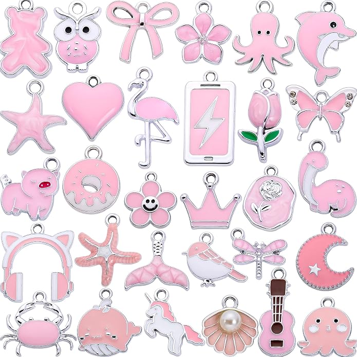 Silver-Tone Enamel Charms Set for DIY Jewelry Making by Anjulery