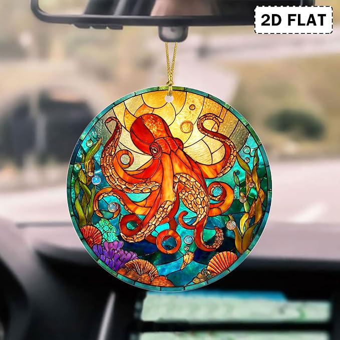 Faux Stained Glass Octopus Acrylic Hanging Ornament, Octopus Christmas Tree - Image 4