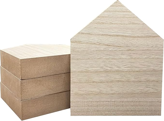 6 Inch 4 Pieces Unfinished Wooden House Shaped Blocks - Image 7