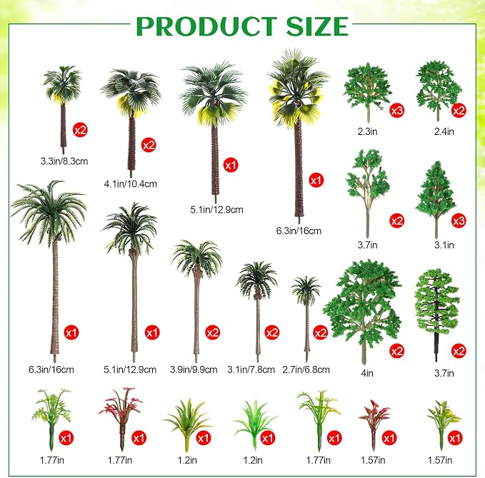 Skylety 35 Pcs Model Trees 6.3-1.2 Inch Mixed Miniature Trees Diorama Supplies - Image 2