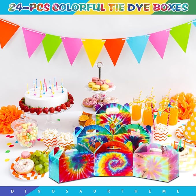 TaoBary 24 Pcs Tie Dye Party Favor Boxes Tie Dye Party Supplies Colorful - Image 2
