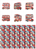 Patchwork Double-Decker Bus Cotton Fabric Panel – 6 Designs + Bonus Sheet by FabricsTown