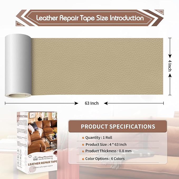 KING MOUNTAIN Leather Repair Patch, 4 x 63 Inches self Adhesive Leather Repair - Image 4