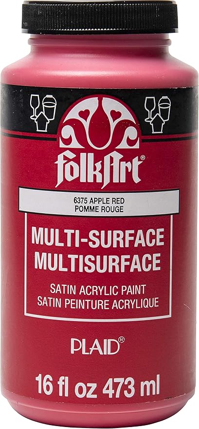 FolkArt Multi-Surface Satin Acrylic Paint in Assorted Colors, 16 oz, Apple Red by FolkArt