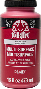 FolkArt Multi-Surface Satin Acrylic Paint in Assorted Colors, 16 oz, Apple Red by FolkArt
