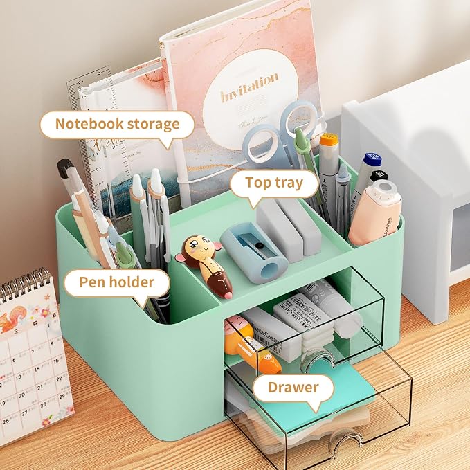 Marbrasse Pen Organizer with 2 Drawer, Desk Organizers and Accessories with 5 - Image 3