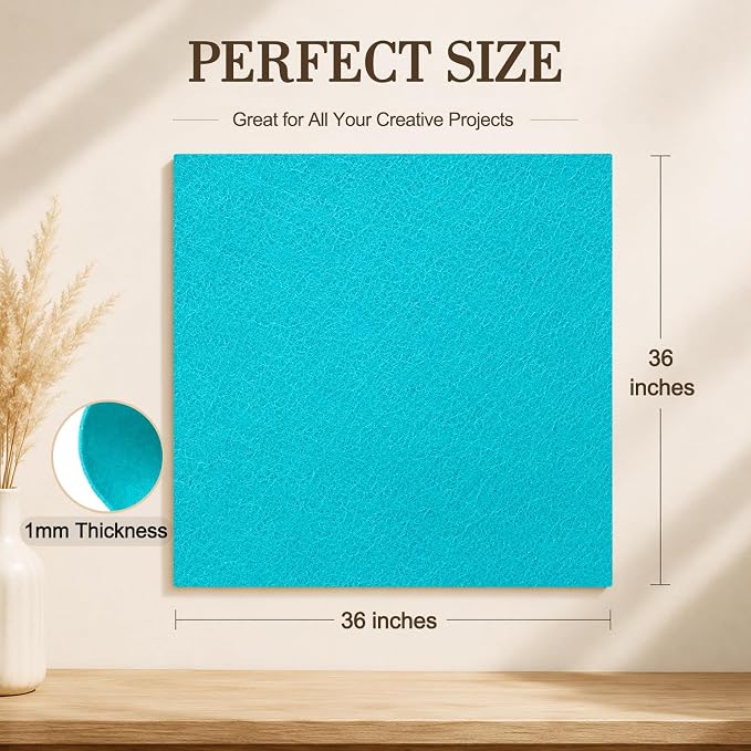 Teal Blue Large Felt Fabric 36" x 36", 1mm Stiff Felt Sheet, Nonwoven Fabric - Image 3