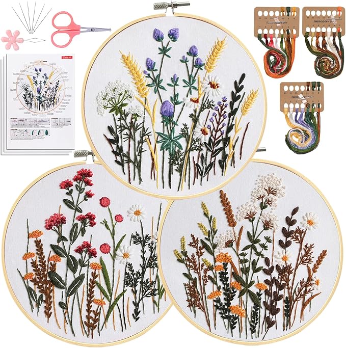 Santune 3 Pack Embroidery Kit for Beginners, Needlepoint Cross Stitch Kits for by Santune