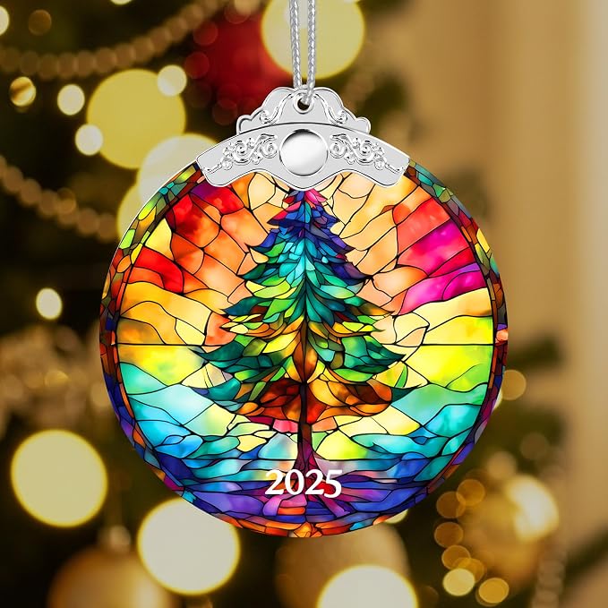 Christmas Ornaments 2025 Faux Stained Glass Effect, Christmas Tree Ornaments - Image 7