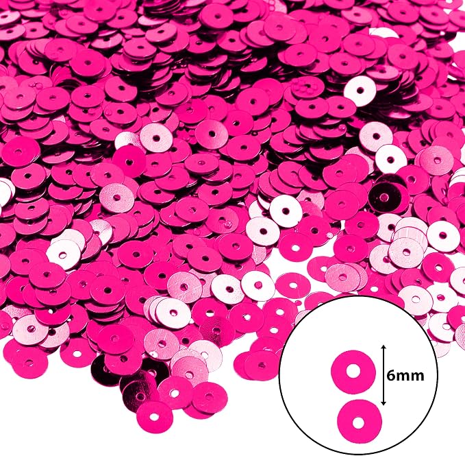 Mandala Crafts 6mm Flat Round Hot Pink Sequins - Image 3