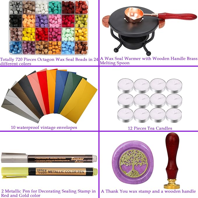 Wax Seal Stamp Kit, YIPLED 24 Colors 748 Pcs Sealing Wax Beads - Image 3
