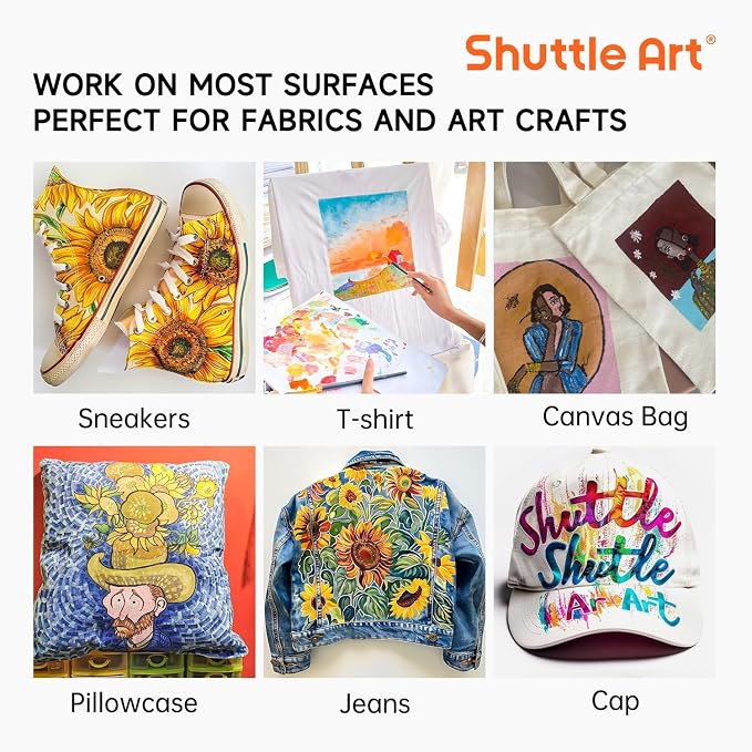 Shuttle Art 18 Colors Fabric Paint, 250ml/8.45oz, Permanent Soft Fabric Paint - Image 8