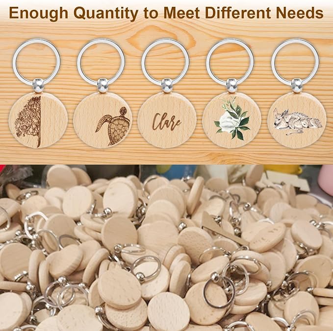 Blank Wooden Keychain Set 100 Pcs 1.5 Inch Round Key Tag | Engraving Blanks - Image 4