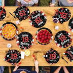 96Pcs Red and Black Party Decorations Happy 19th Birthday Plates and Napkins - Image 8