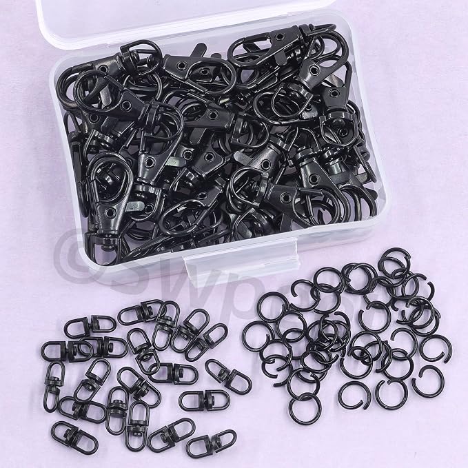 Swpeet Assorted 150Pcs Black Keychain Making Kit, Swivel Trigger Hook, Swivel - Image 4