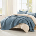 Litanika Quilt King Size Blue Linen, Stripe Patchwork Summer Bedspread Coverlet by Litanika