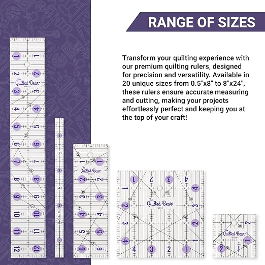 The Quilted Bear Square Quilting Ruler, Transparent Acrylic, Precise Bold Lines - Image 2
