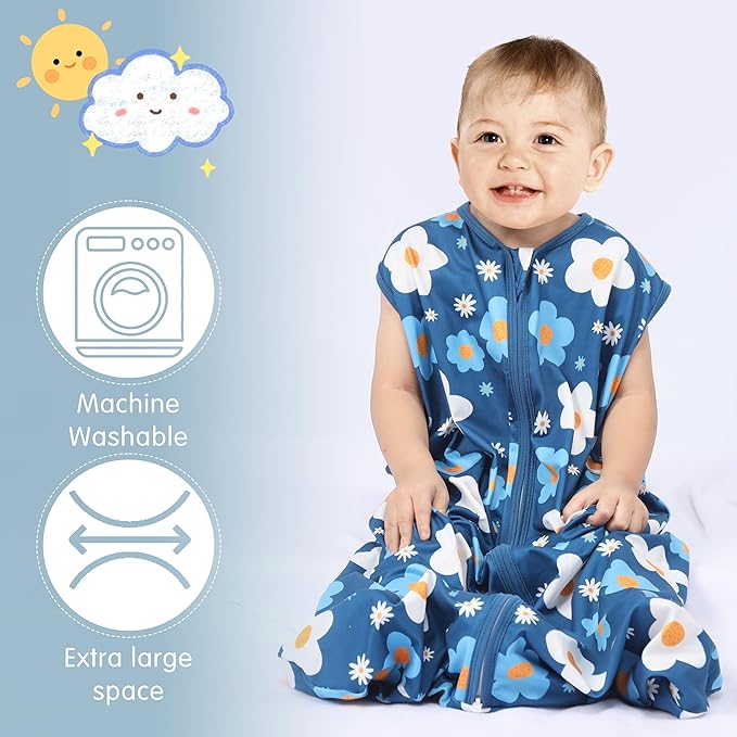 3 Pack Baby Sleep Sack 100% Rayon Cotton Baby Sleeping Bag 2-Way Zipper Toddler Wearable Blankets TOG 0.3. (Gerbera&Tulips&Pink, 12-18 Months)
