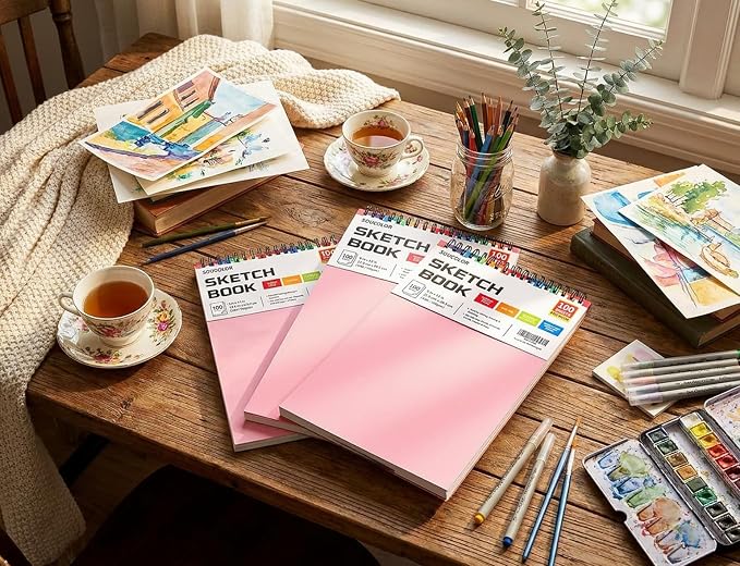 Sketchbook for Girls 9x12, 2 Pack Cute Pink Sketch Book for Teen Girls | 200 - Image 4