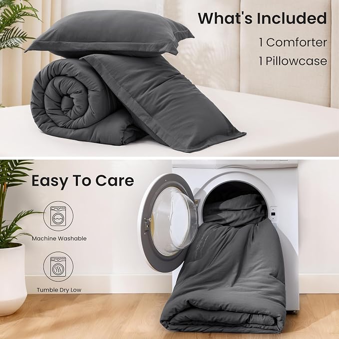 Love's cabin Dark Grey Twin/Twin XL Comforter Set, 2-Piece Prewashed Bed Set - Image 6
