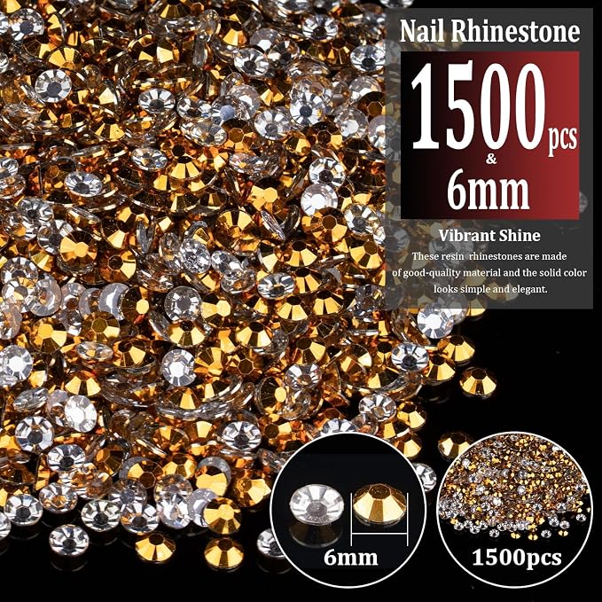 1500pcs 6mm Resin Rhinestones Bulk, Mineral Gold Flatback Round Jelly - Image 2