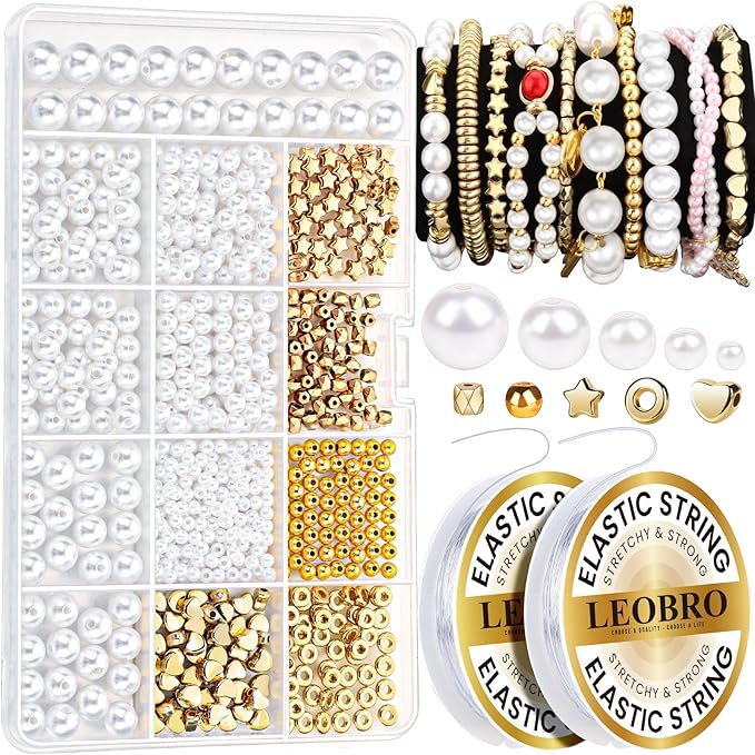 LEOBRO Pearl Beads for Bracelets, Friendship Bracelet Kit, Crafts & DIY Jewelry by LEOBRO