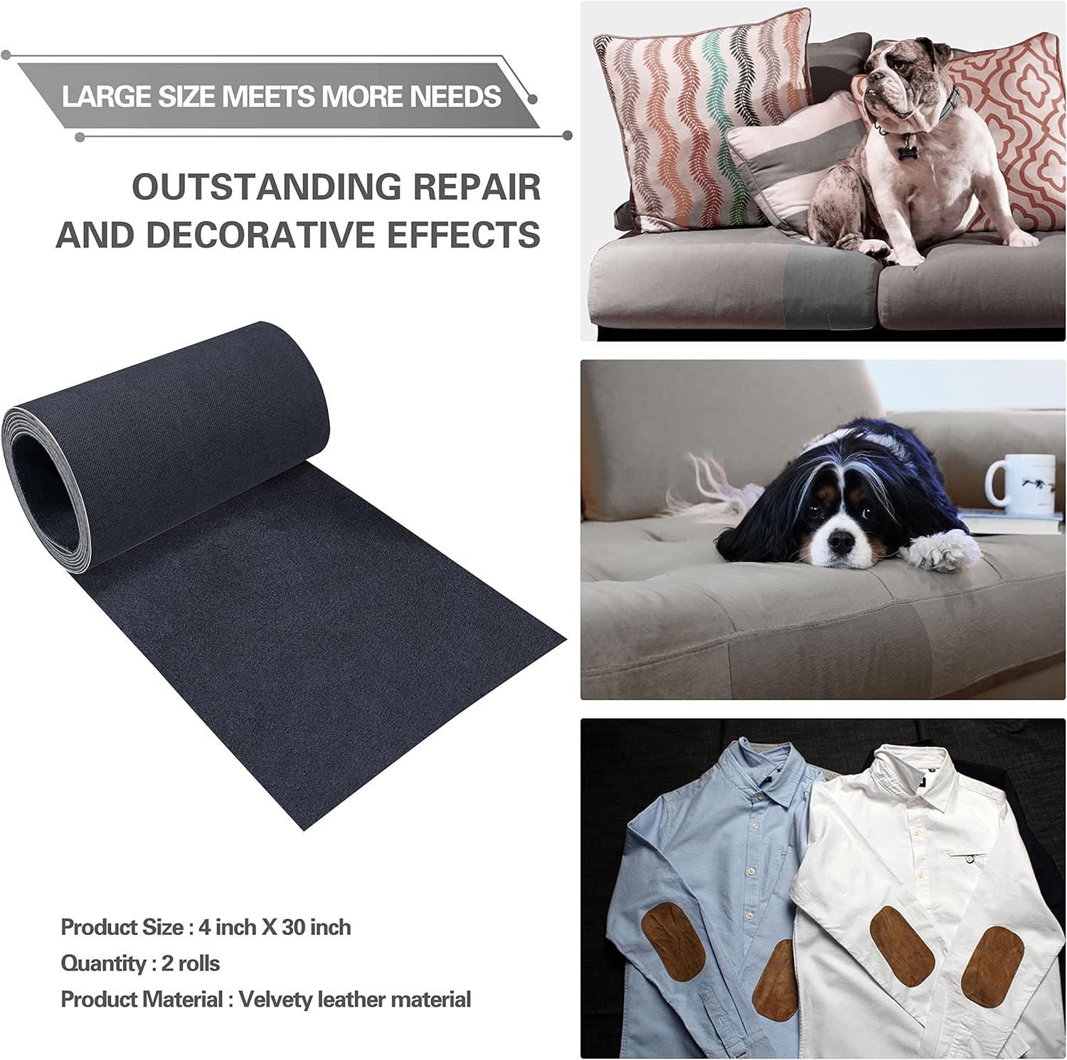 Velvet Repair Patch, Self-Adhesive Flannel Fabric Patch, Multi Colors, Microfiber Patch，Can be Used to Patch Sofas, Car Seats, Handbags, Jacket Holes and Tears (Dark Blue)