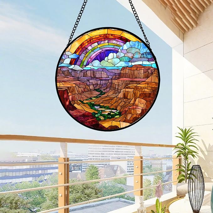 Canyon Rainbow Faux Stained Glass Window Hanging Acrylic Sun Catcher 11.8" | - Image 4
