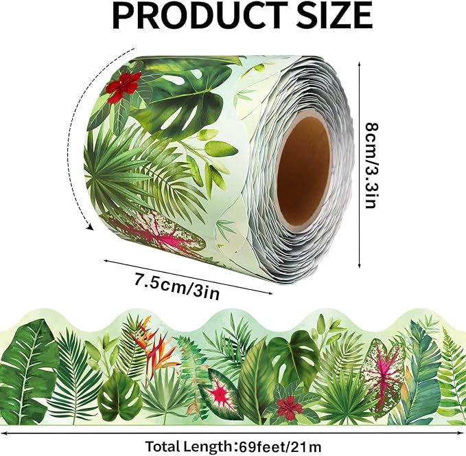 69 Feet Tropical Leaves Patterns Bulletin Board Borders Jungle Leaves Border - Image 2
