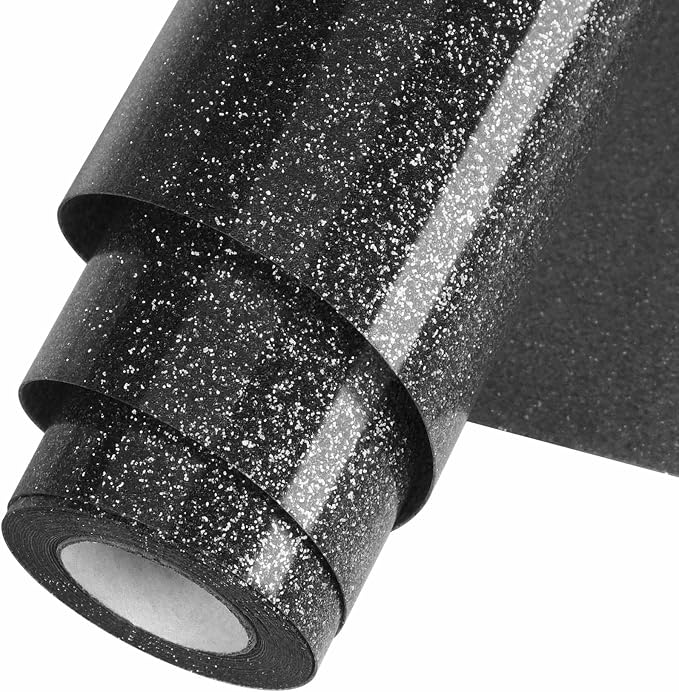 Black Glitter HTV Heat Transfer Vinyl Roll 12inch x 20 ft by WOOGLITTER