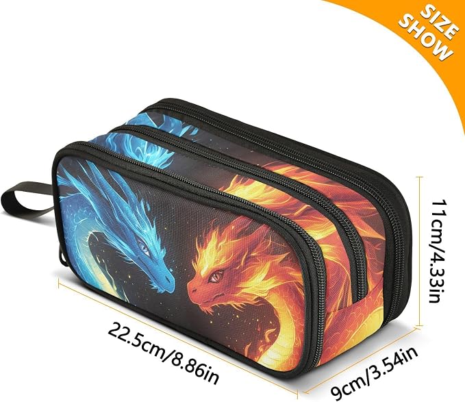 Dragons Red Blue Fire Eyes Pencil Case Box Boys Girls Large Pencil Pouch - Image 4