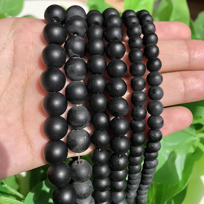 48pcs Natural Matte Black Onyx Gemstone Beads，8mm Frosted Round Loose Stone - Image 7
