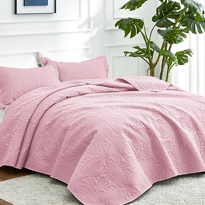 Love's cabin Oversized King Size Quilt Bedding Set Pink Bedspreads - Image 2